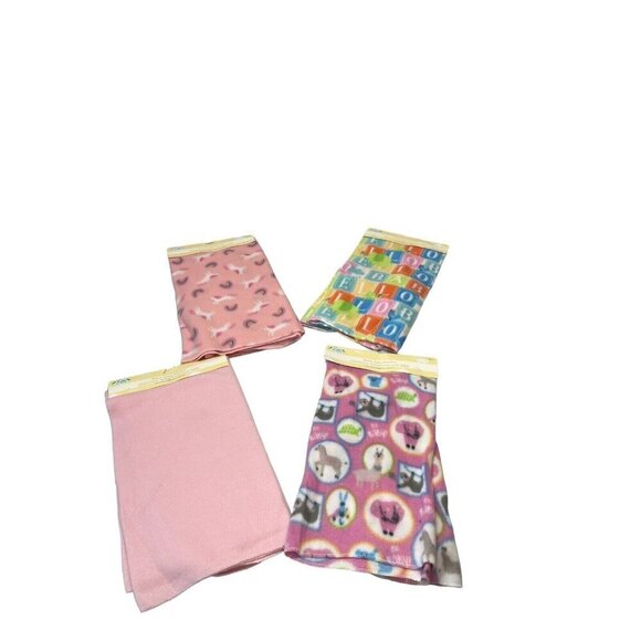 Lot Of 4 Angel of Mine 30 x 30 Fleece Baby Blankets Pink And Multicolor - Picture 3 of 3
